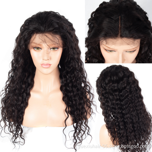 5x5 Transparent Lace Closure Human Hair Wig Vendors Natural Color Brazilian Water Wave Front Wigs For Black Women 180% Density